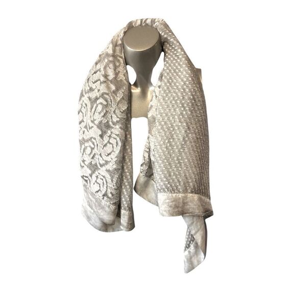 Grizas Women’s Patchwork Textured Scarf/Shawl – Made in Lithuania - grey/silver - Picture 1 of 7